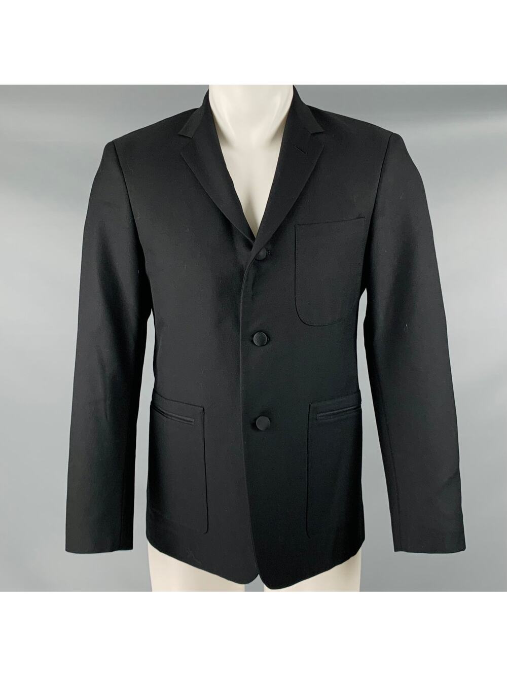 BLACK FLEECE Size 38 Black Wool Notch Lapel Sport Coat